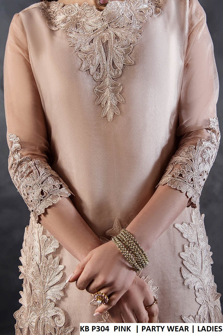 Pakistani women's pink organza straight shirt crush sharara back view