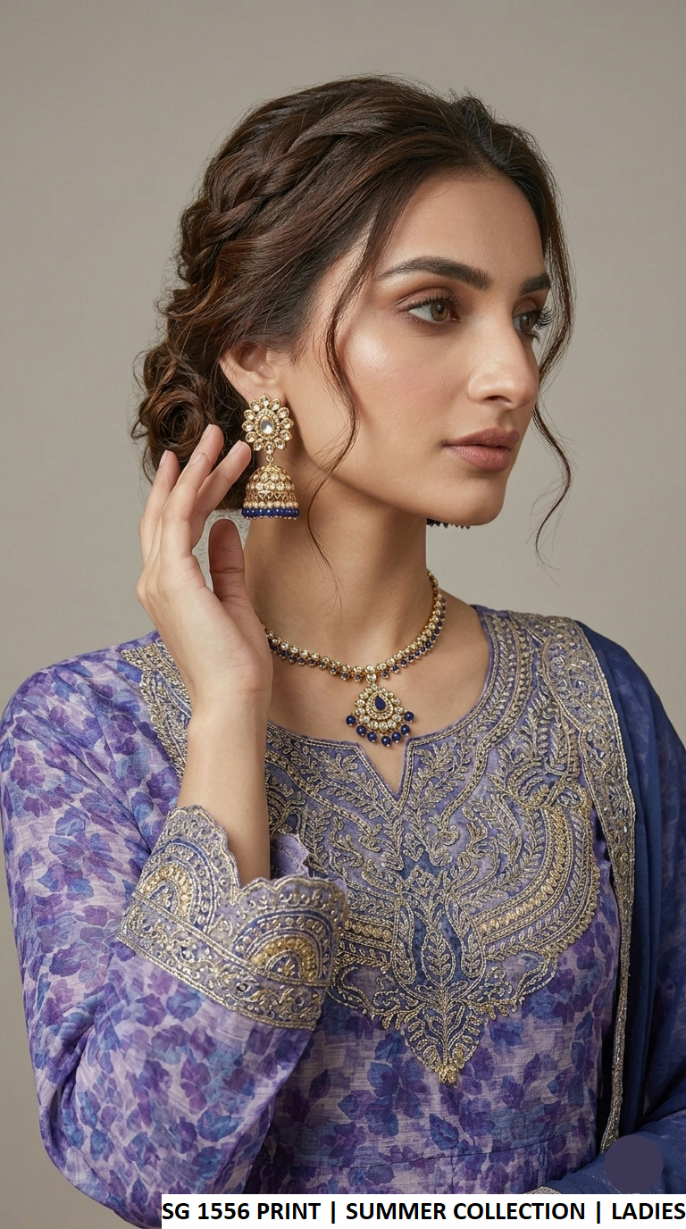 Pakistani women's lawn printed frock side view