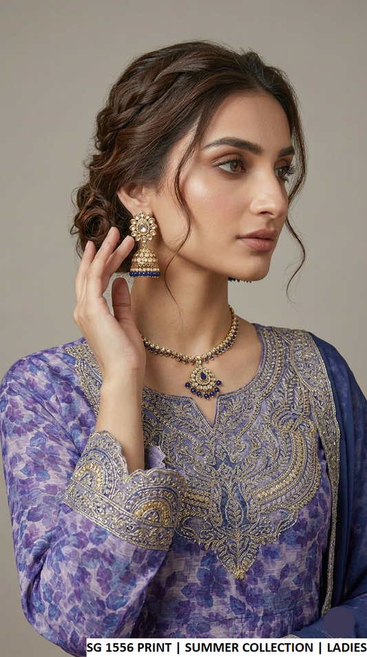 Pakistani women's lawn printed frock side view