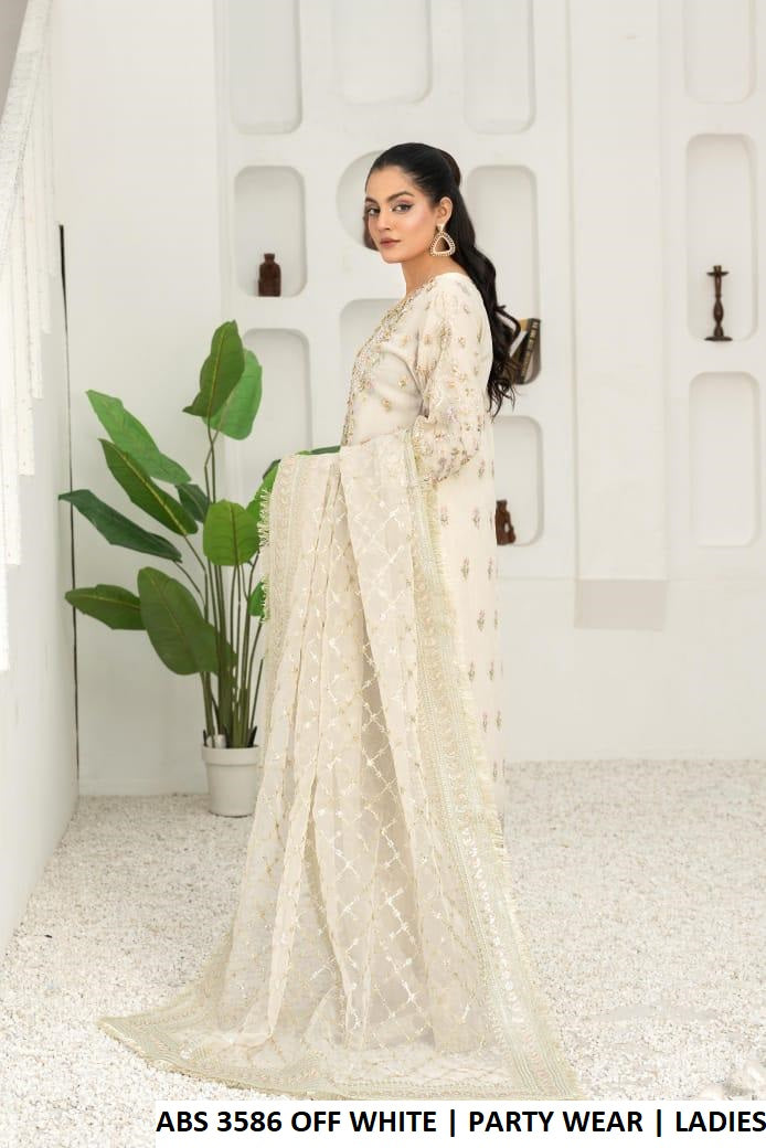 Pakistani women's off white organza straight shirt plazo back view