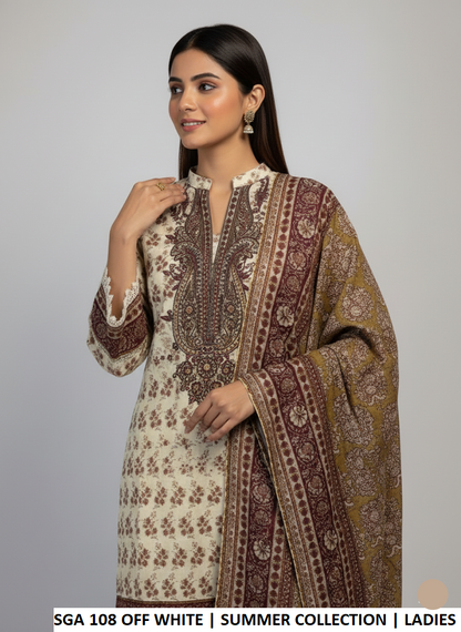 Off white lawn Pakistani women's A-Line casual shirt side view