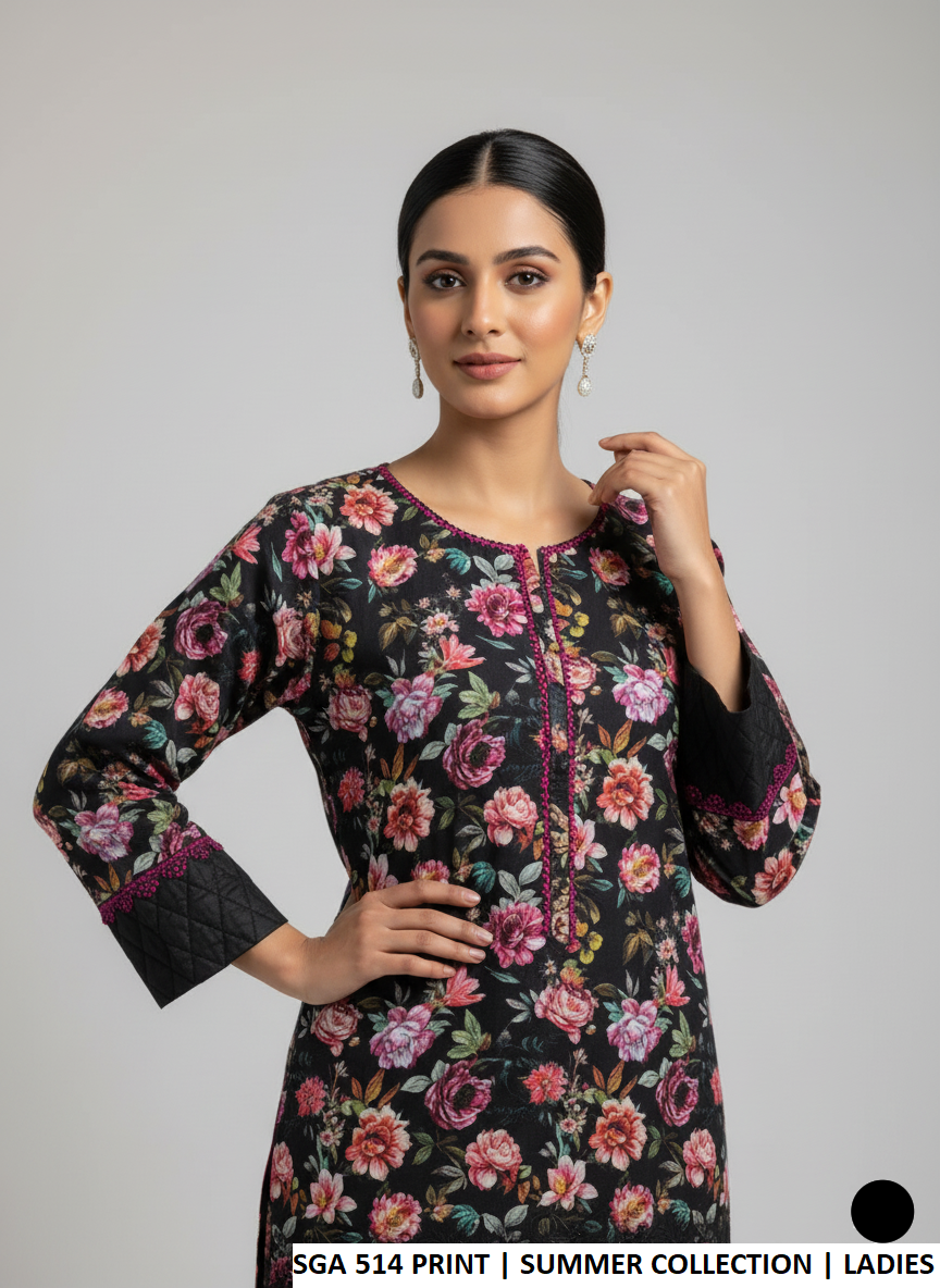 Pakistani women's lawn A-Line printed casual shirt side view