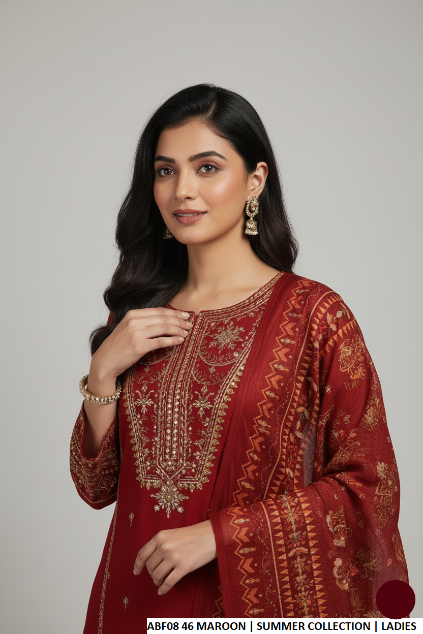 Maroon cotton Pakistani women's straight shirt with plazo side view