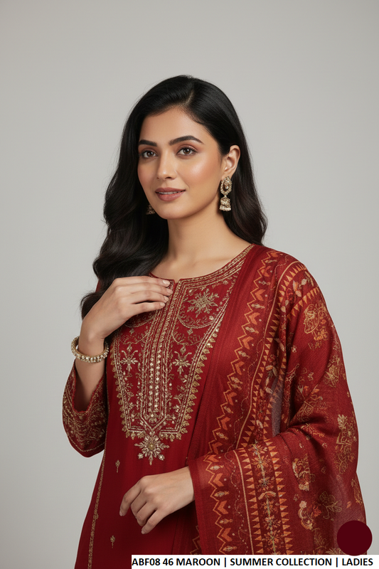 Maroon cotton Pakistani women's straight shirt with plazo side view