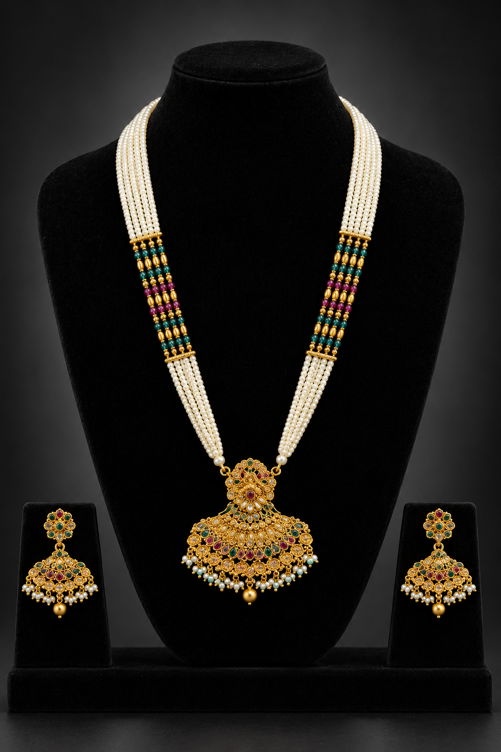 JW165 – Traditional Multicolour Pearl Pendant Necklace Set