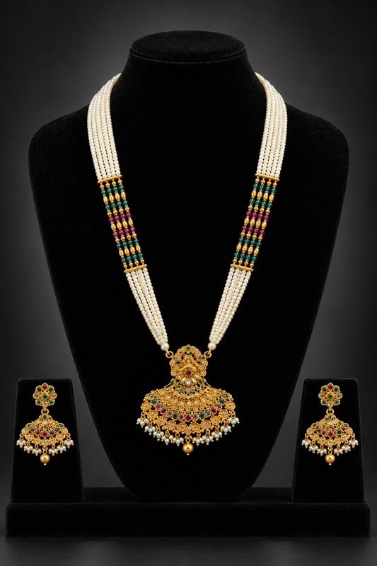 JW165 – Traditional Multicolour Pearl Pendant Necklace Set