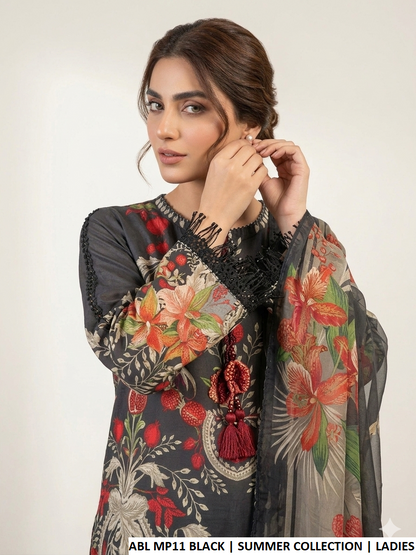 Black poly lawn Pakistani women's A-Line casual shirt side view