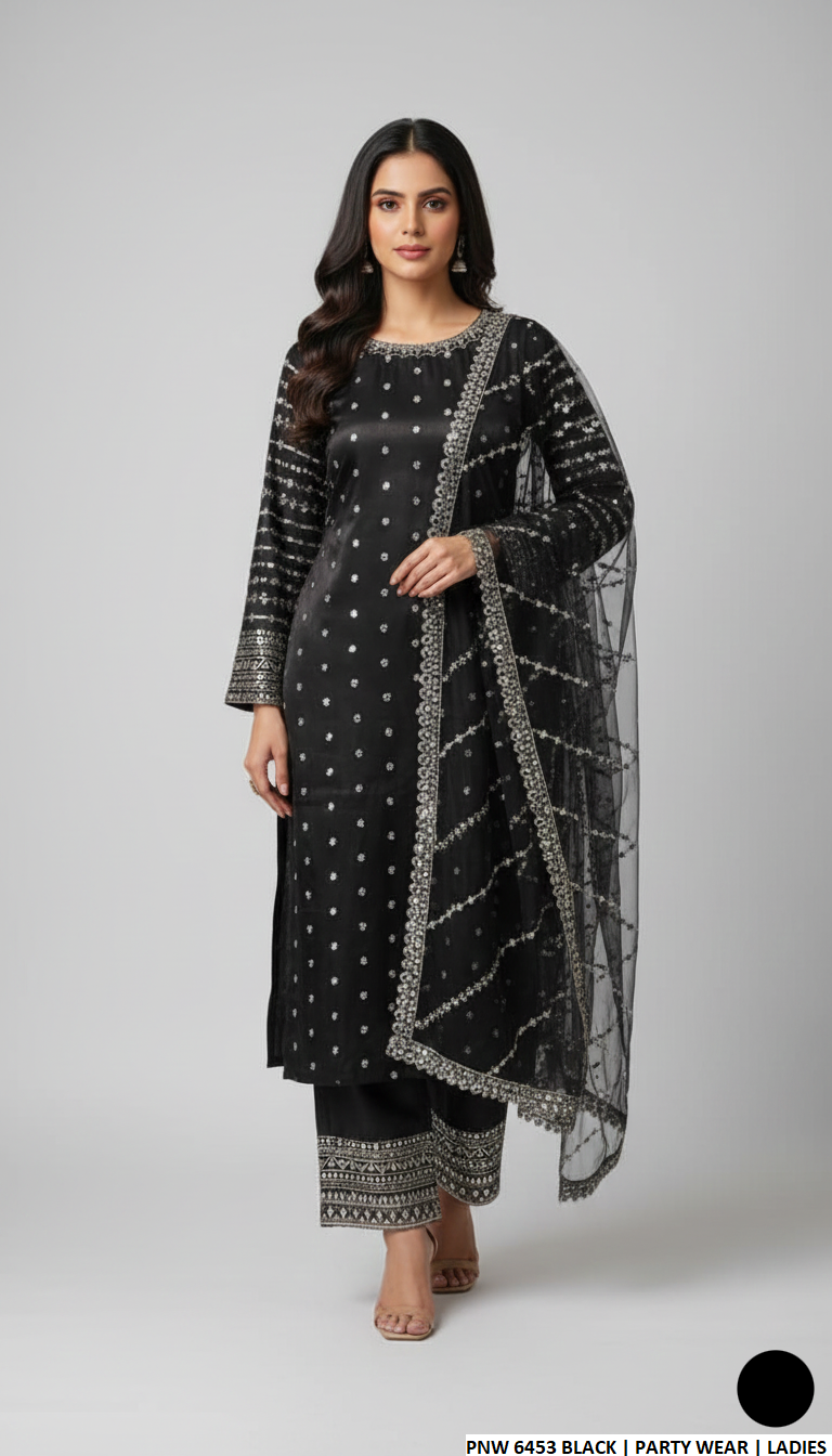 Chiffon straight shirt plazo - Pakistani women's party wear with viscose plazo and organza dupatta front view