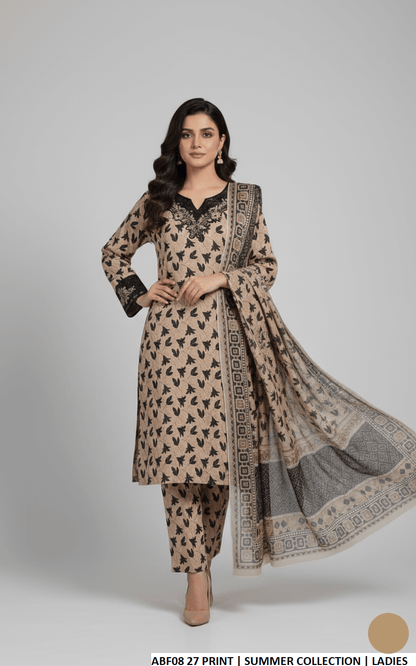 Pakistani women's lawn straight printed casual outfit back view