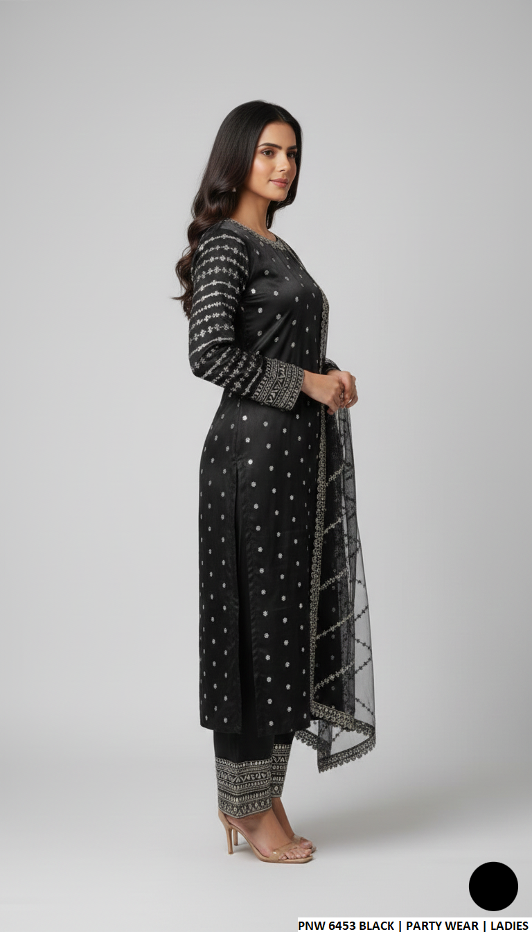 Pakistani women's chiffon straight shirt with plazo side view