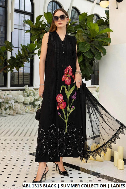ABL 1313 BLACK - Black Lawn A-Line 3-Piece Women's Pakistani Suit