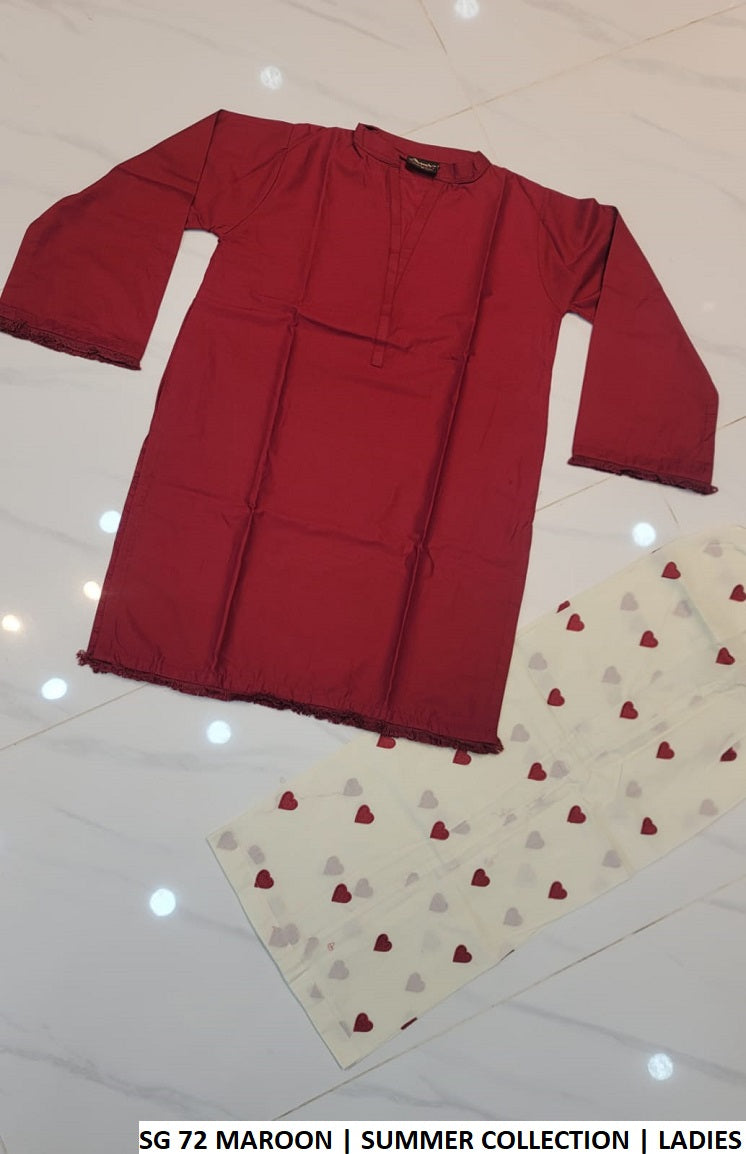 Pakistani women's maroon cotton short straight shirt plazo back view