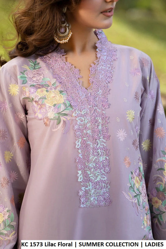 KC Sunehri 1573 - Lilac Embroidered Lawn 3-Piece Ready to Wear Pakistani Suit