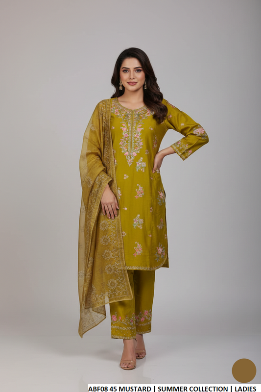 Cotton straight shirt farshi shalwar mustard yellow - Pakistani women's casual traditional outfit with digital print dupatta front view