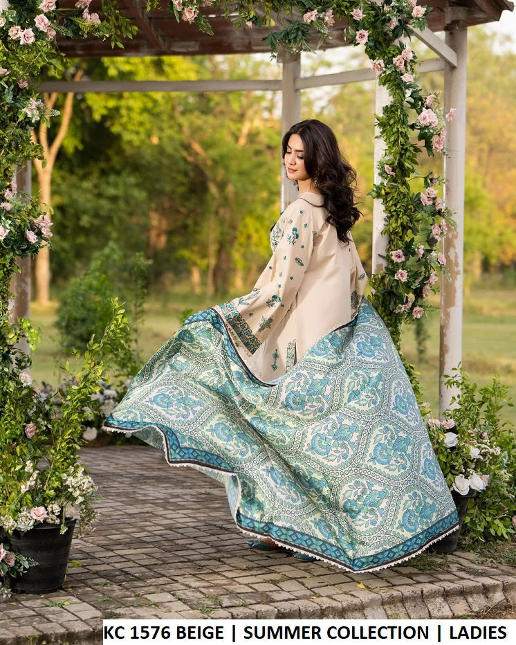 KC Sunehri 1576 Sand Beige - Sand Beige Embroidered 3-Piece Women's Ready to Wear Suit