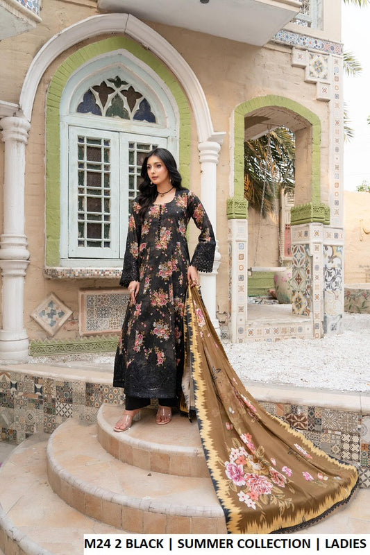 M24 2 PRINT - Elegant Printed Lawn 3-Piece Women's Long Frock Suit