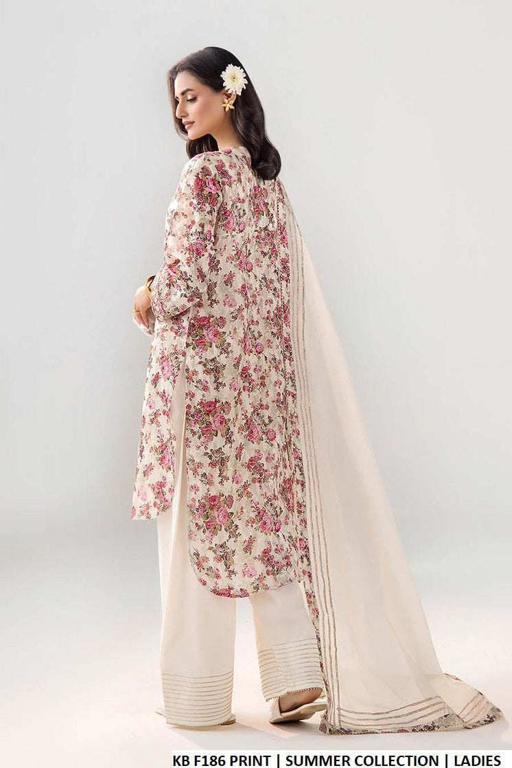 Pakistani women's printed brochette gol daman straight shirt farshi shalwar back view