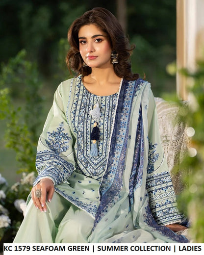 KC Sunehri 1579 - Seafoam Green Embroidered 3-Piece Ready to Wear Women's Pakistani Suit