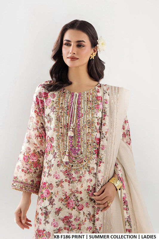 Printed brochette Pakistani women's gol daman straight shirt with farshi shalwar side view