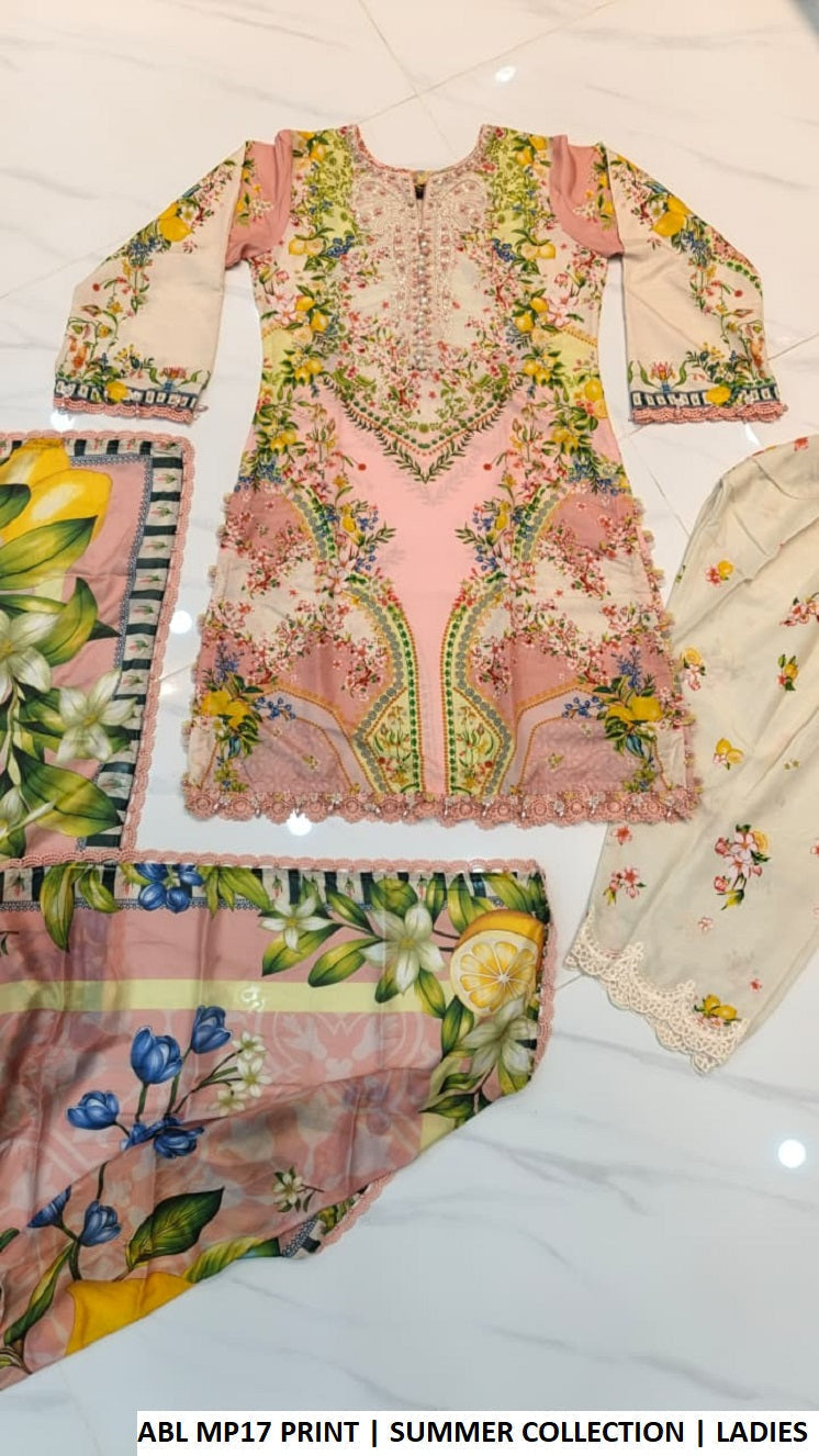 Pakistani women's poly lawn A-Line printed casual outfit back view