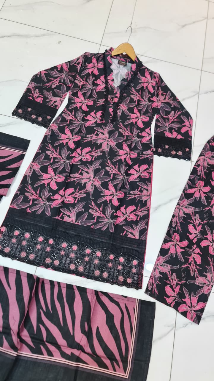 Pakistani women's lawn A-Line printed casual outfit back view