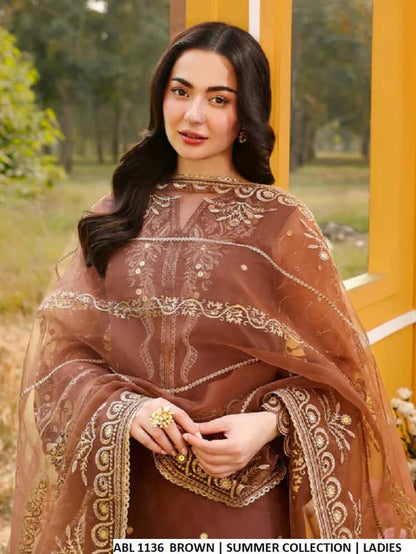Brown cotton Pakistani women's straight shirt with plazo side view