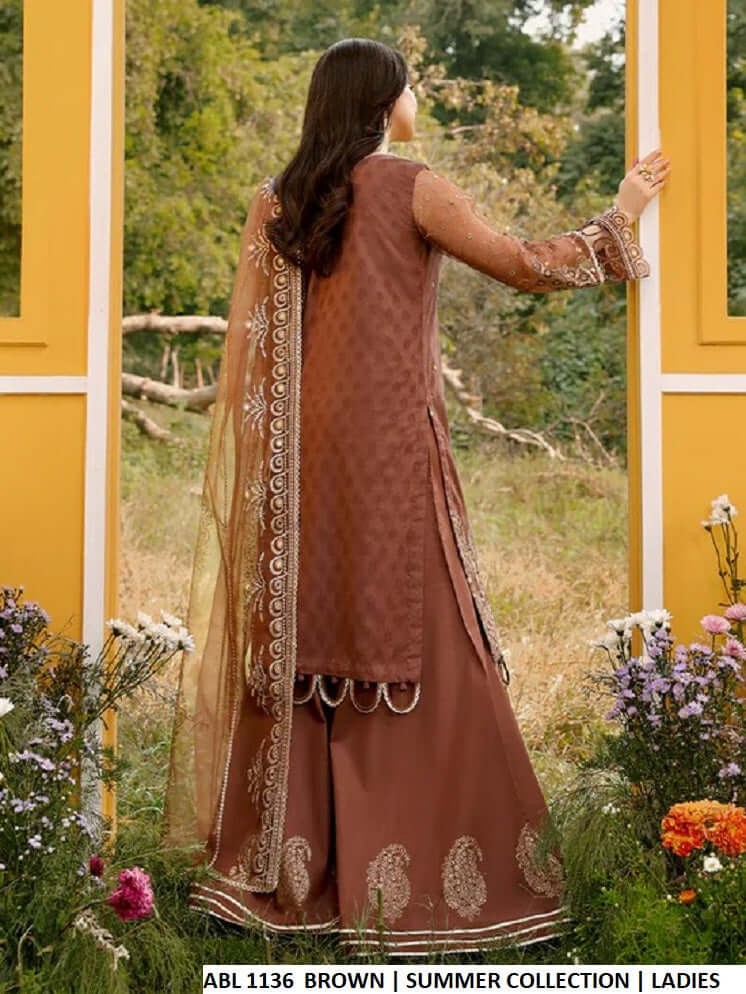 Pakistani women's brown cotton straight shirt plazo detail view