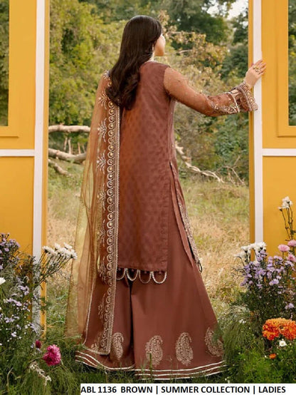 Pakistani women's brown cotton straight shirt plazo detail view