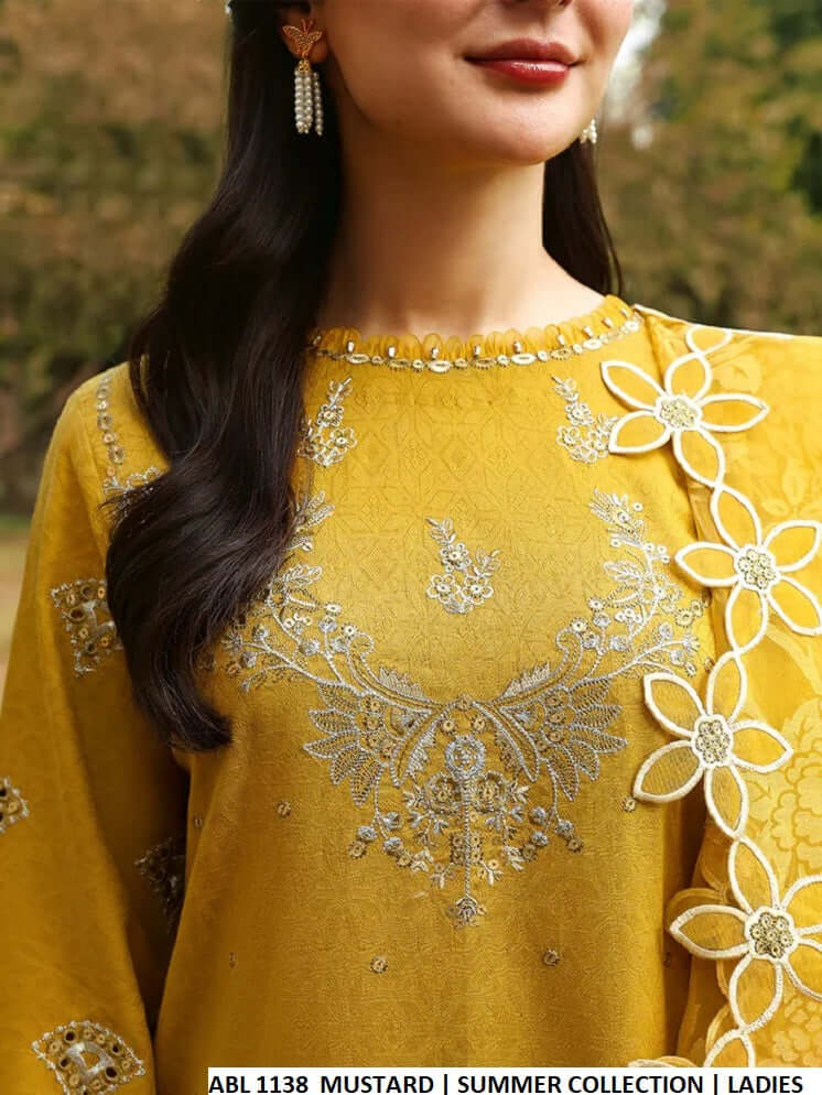 Mustard yellow cotton Pakistani women's straight casual shirt side view