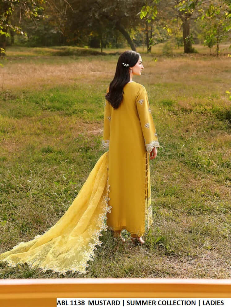 Pakistani women's mustard yellow cotton straight shirt detail view