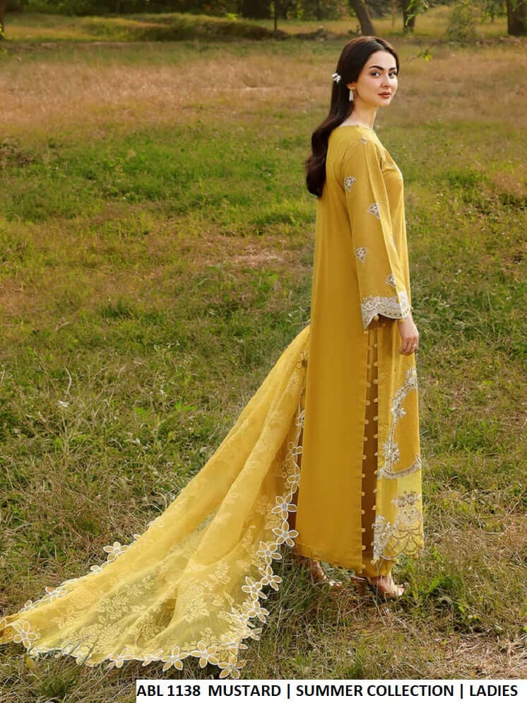 Pakistani women's mustard yellow cotton casual straight shirt back view