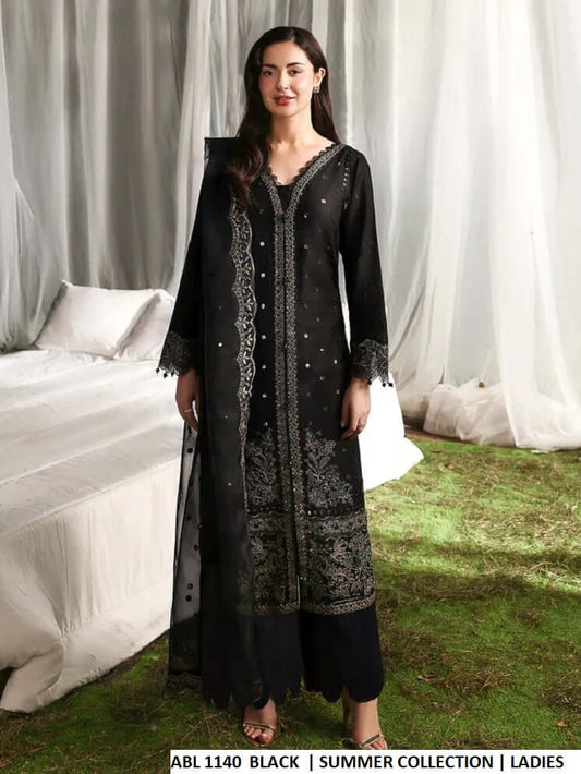Cotton straight open shirt plazo black - Pakistani women's casual semi-formal outfit with organza dupatta front view