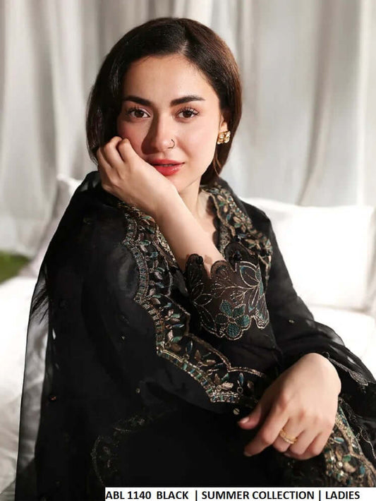 Black cotton Pakistani women's straight open shirt with plazo side view