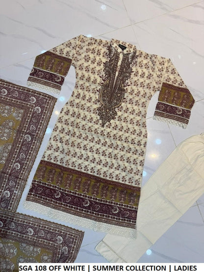 Pakistani women's off white lawn A-Line casual outfit back view