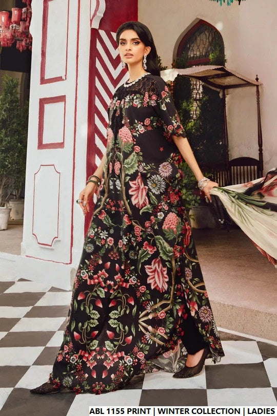 Printed lawn kaftan - Pakistani women's casual summer kaftan outfit with lawn trouser and digital print dupatta front view