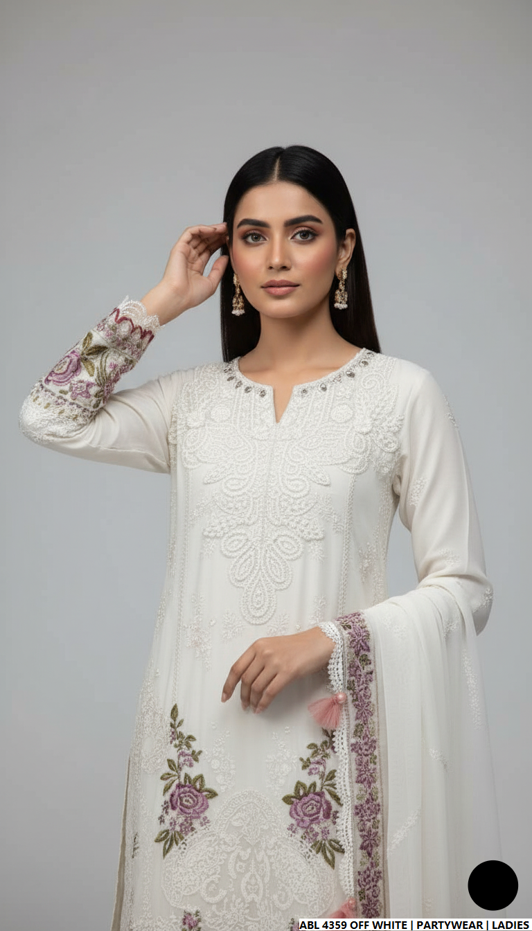 Off white organza Pakistani women's straight shirt back view