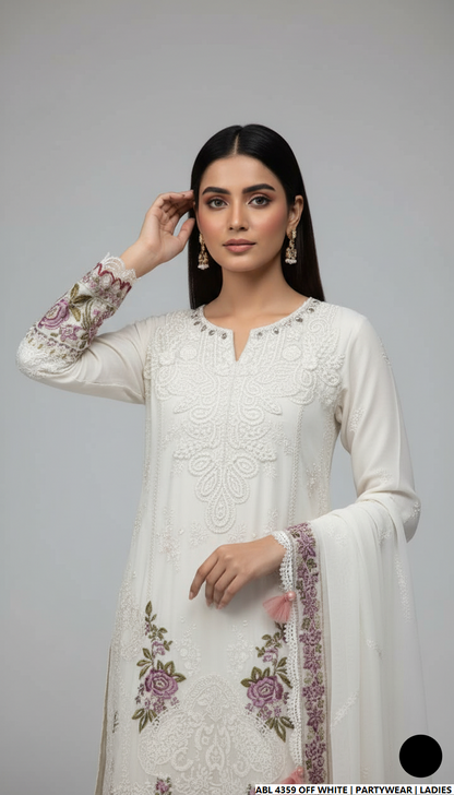 Off white organza Pakistani women's straight shirt back view