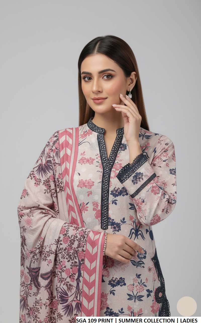 Pakistani women's lawn straight printed casual shirt side view