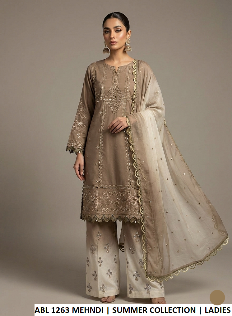 Poly lawn straight shirt plazo mehndi green - Pakistani women's casual outfit with deep chiffon dupatta front view