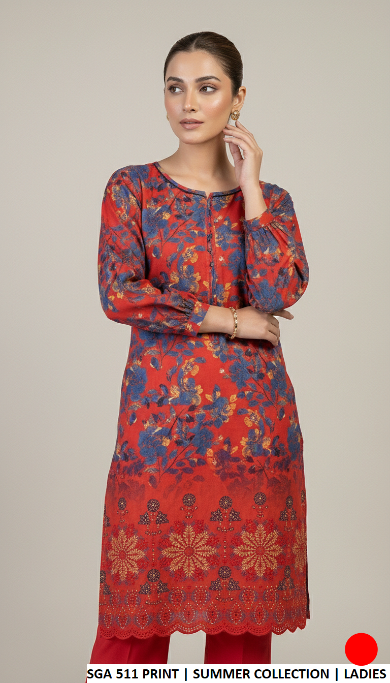 Pakistani women's lawn straight printed casual shirt side view
