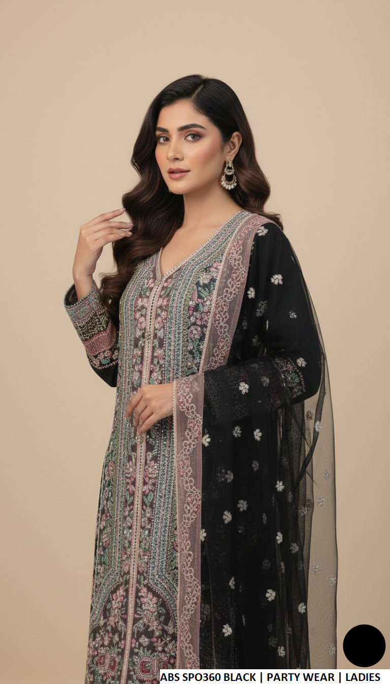 Black organza Pakistani women's straight open shirt side view