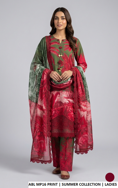 Poly lawn straight shirt plazo printed - Pakistani women's casual summer outfit with digital dupatta front view