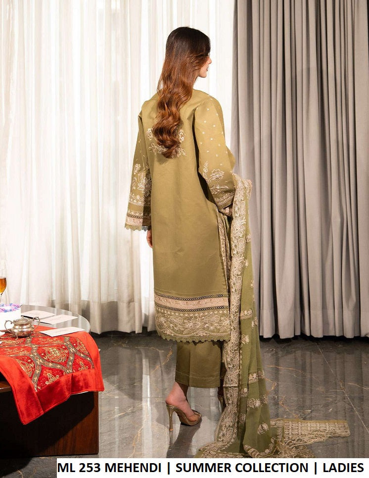 ML 253 MEHENDI - Mehendi Cotton Straight 3-Piece Women's Pakistani Suit