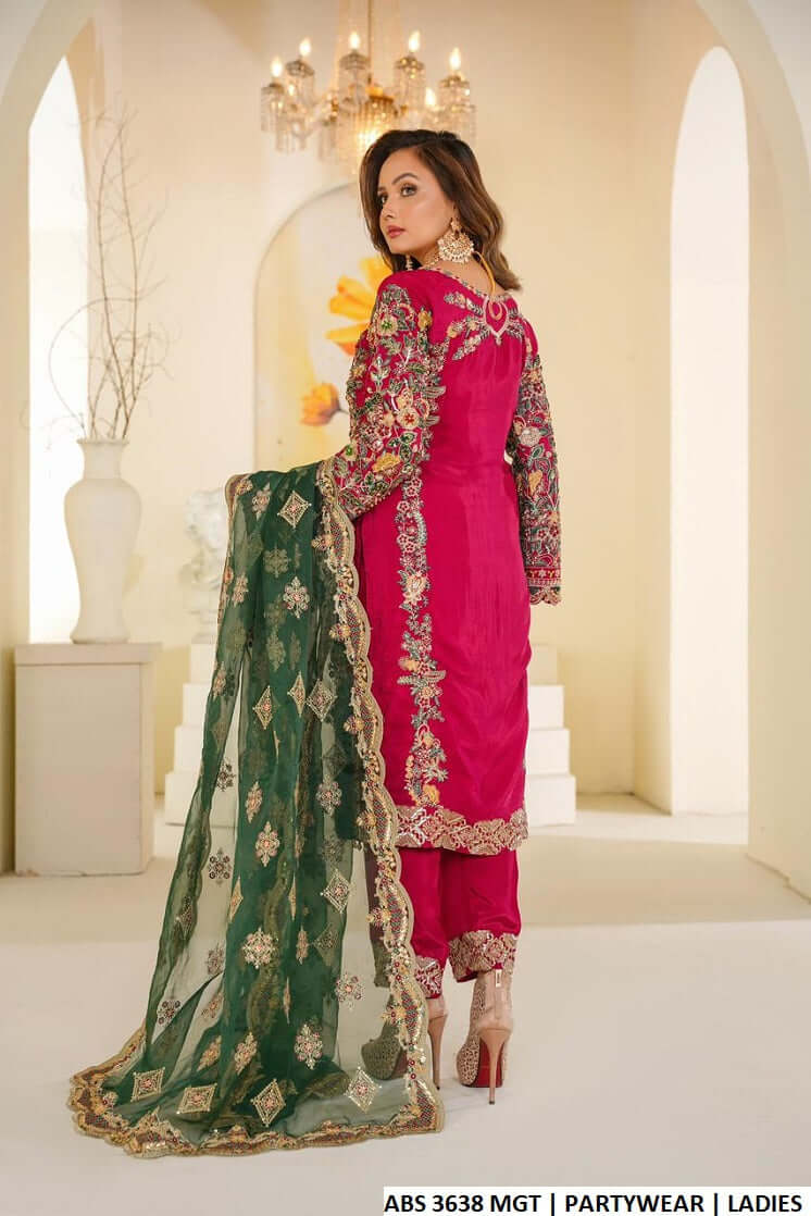 Pakistani women's magenta silk straight shirt back view