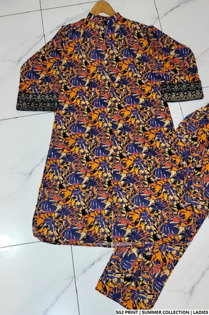 Pakistani women's lawn A-Line printed casual outfit detail view