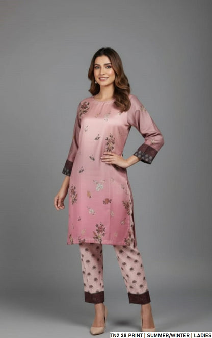 Pakistani women's lawn 2-piece printed casual suit side view