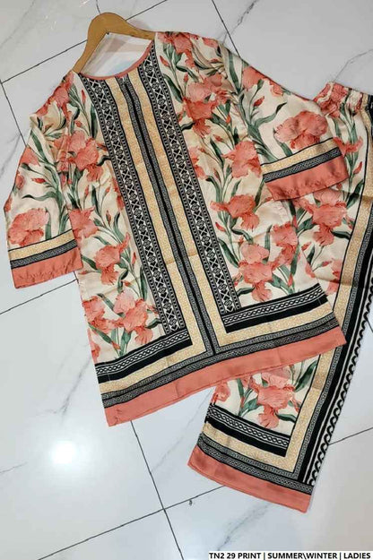 Pakistani women's lawn 2-piece printed casual suit back view