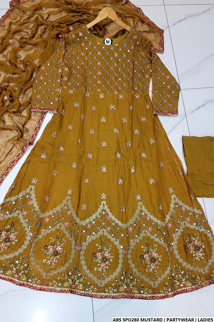 Chiffon straight shirt plazo mustard yellow - Pakistani women's party wear with viscose plazo and chiffon dupatta front view
