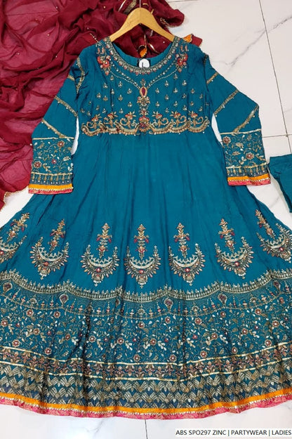 Pakistani women's zinc grey chiffon straight shirt plazo full view