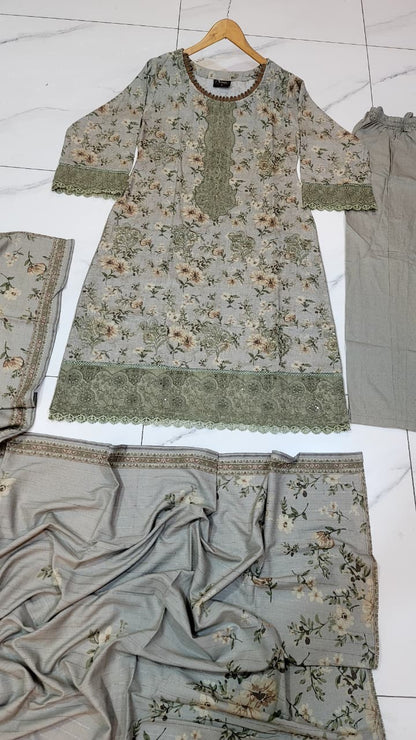 Pakistani women's lawn A-Line printed casual outfit back view